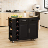 Bellemave® Multi - Functional Kitchen Island Cart with 2 Door Cabinet and Two Drawers,Spice Rack, Towel Holder, Wine Rack, and Foldable Rubberwood Table Top - Bellemave